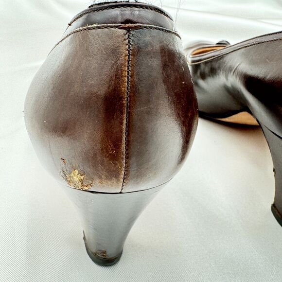Salvatore Ferragamo Brown Leather Kitten Heels Pumps Sz 7.5 AA